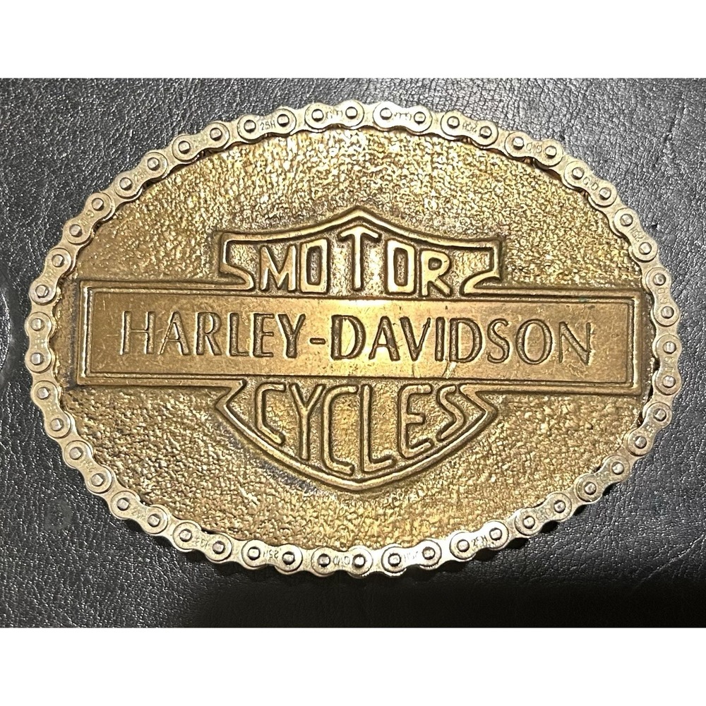 Vintage Harley‑Davidson Chain Belt Buckle Brass W Gold Dipped Chain Wrap